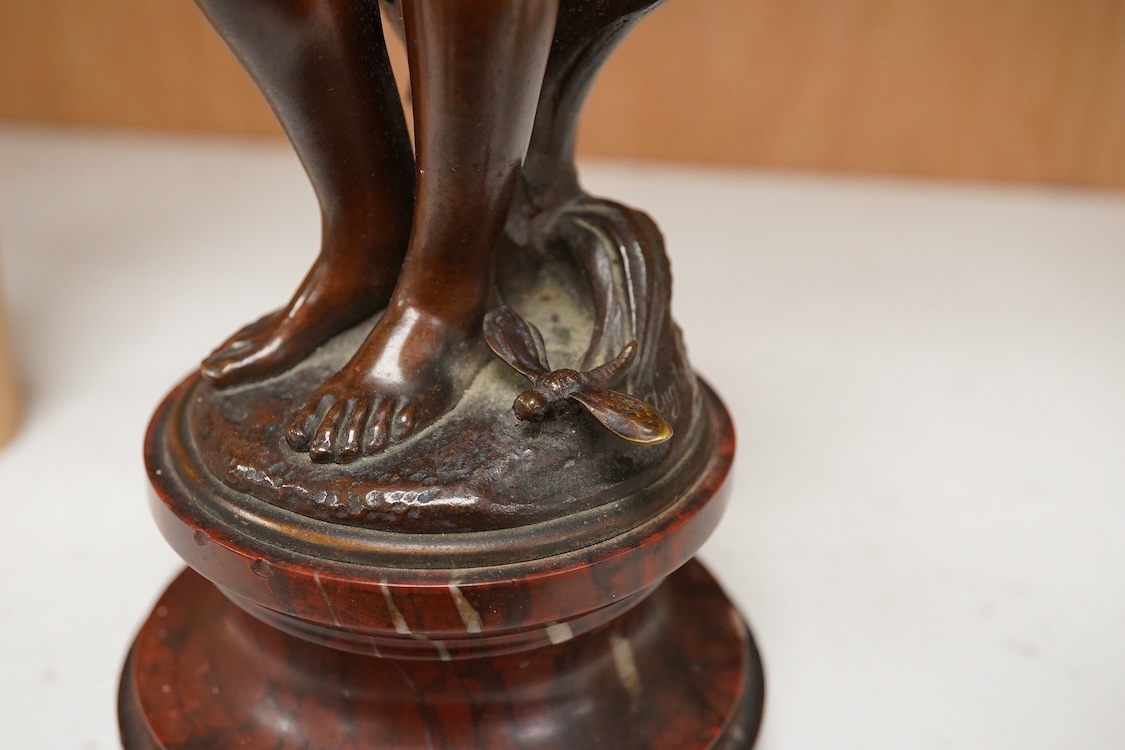 After Auguste Moreau (1834-1917), an Art Nouveau bronze study of a female nude, 30cm high